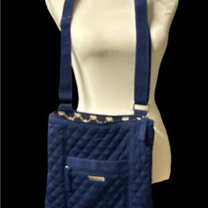 Vera Bradley Blue Quilted Crossbody Bag with Diamond Pattern EUC